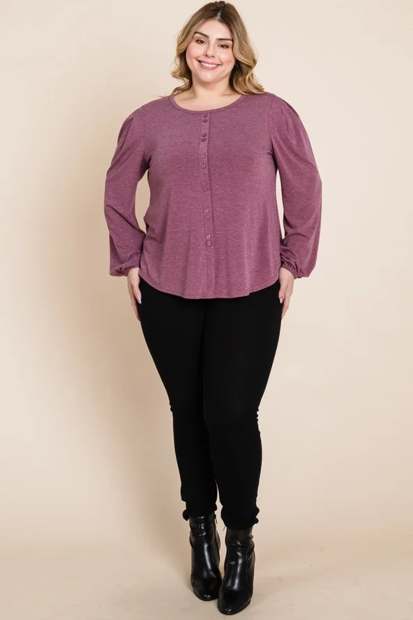 The Rosalie Top in plum with decorative button-front detail.webp