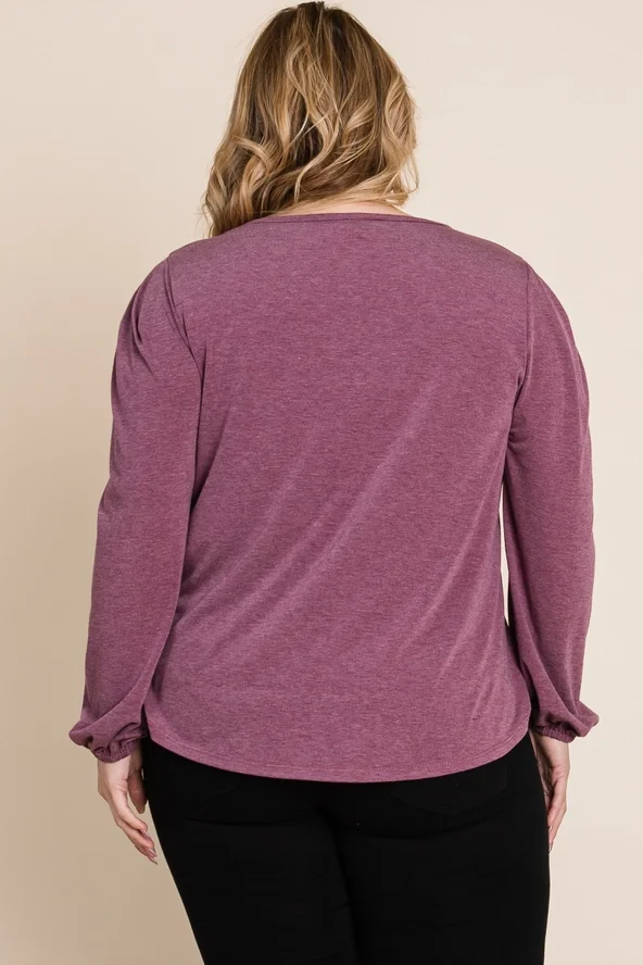 The Rosalie Top in plum with decorative button-front detail