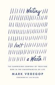 Humans waiting in line, with the phrase, 'Waiting in line is a Waste' handwritten on a notebook page. Book title is 'The Supporing Theory of Trusting Food in the Uncertainties of Life' by Mark V. Roogo.