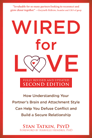 Cover of the book titled 'Wired for Love' by Stan Tatkin, PsyD, second edition, featuring a heart with a wire inside it, with a quote about the importance of understanding your partner's brain and attachment style.