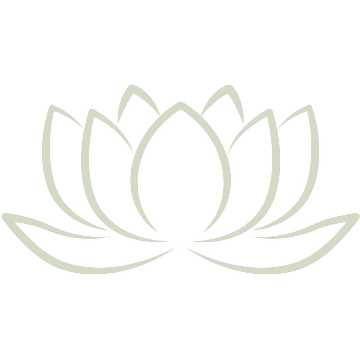 Line drawing of a stylized lotus flower with symmetrical petals