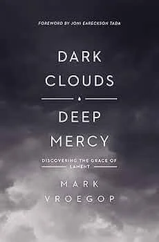 Book cover titled "Dark Clouds Deep Mercy" with a dark cloudy sky background.