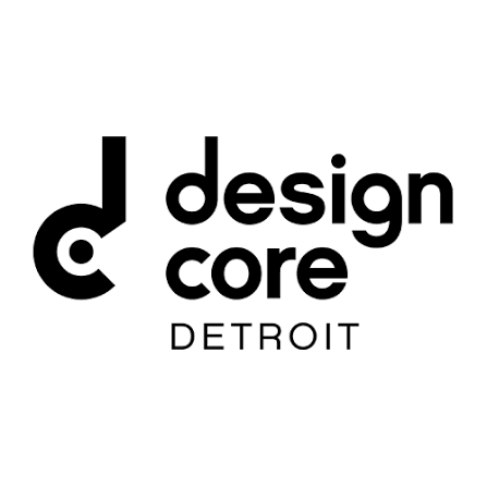 The logo for Design Core Detroit featuring a stylized 'd' and 'c' with the words 'design core DETROIT' underneath.