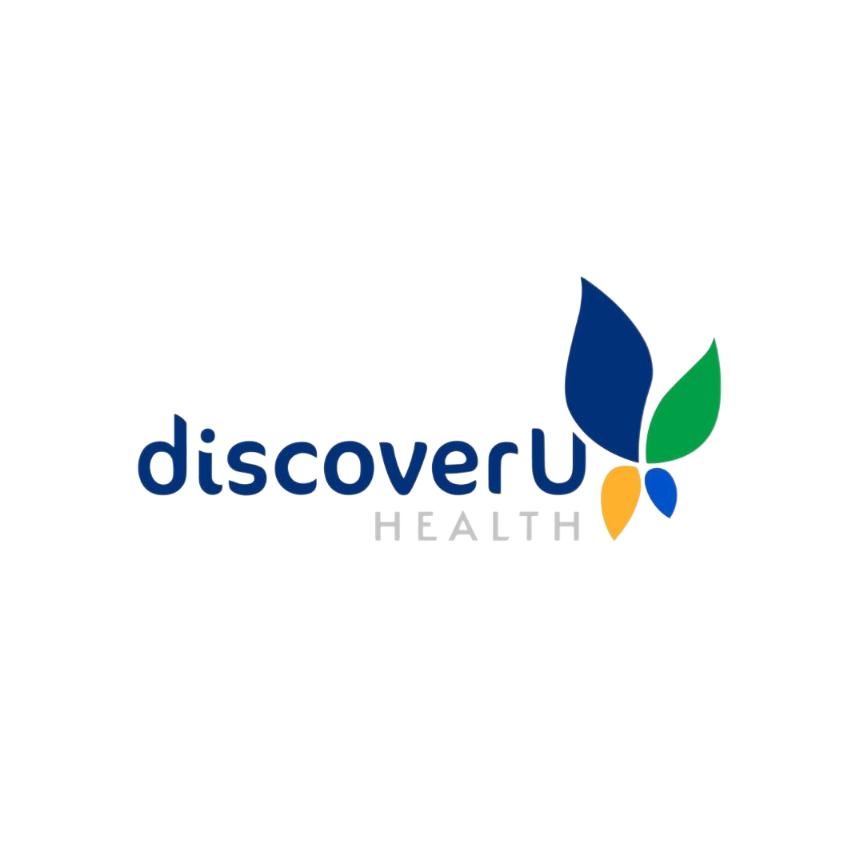 DiscoverHealth logo with stylized blue, green, yellow leaves or petals