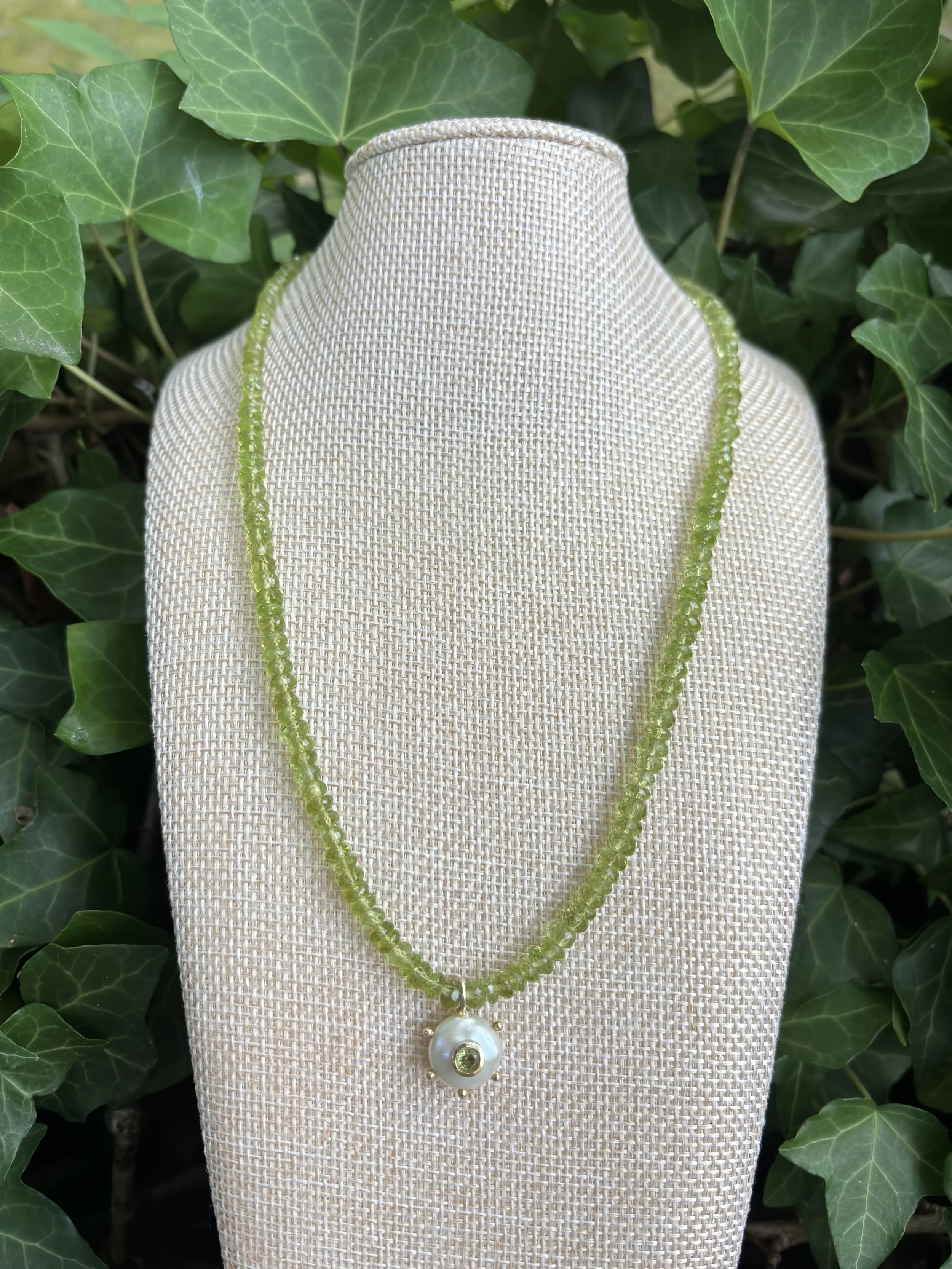 Peridot and Pearl Charm Necklace