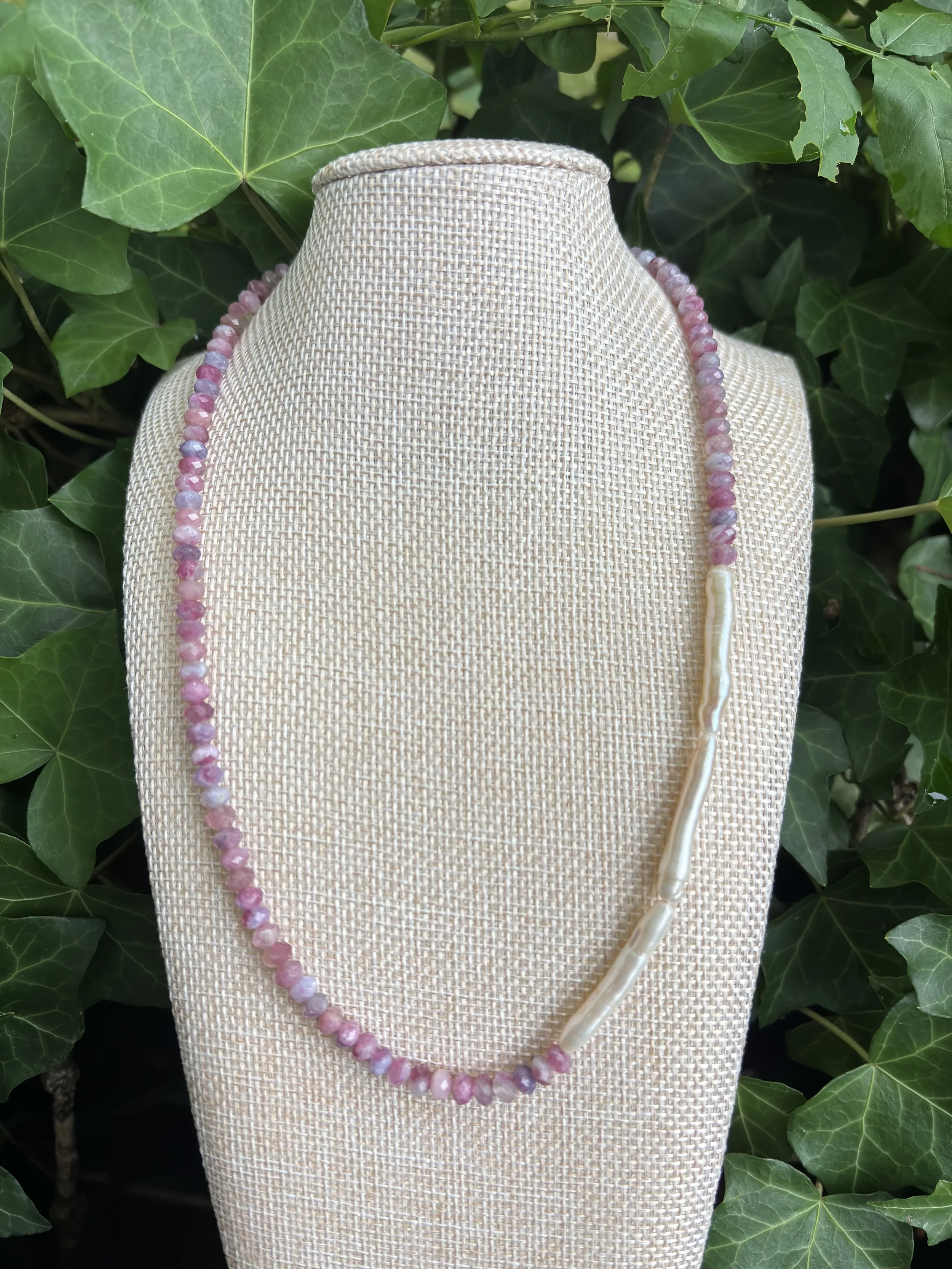 Pink Tourmaline and Pearl Necklace