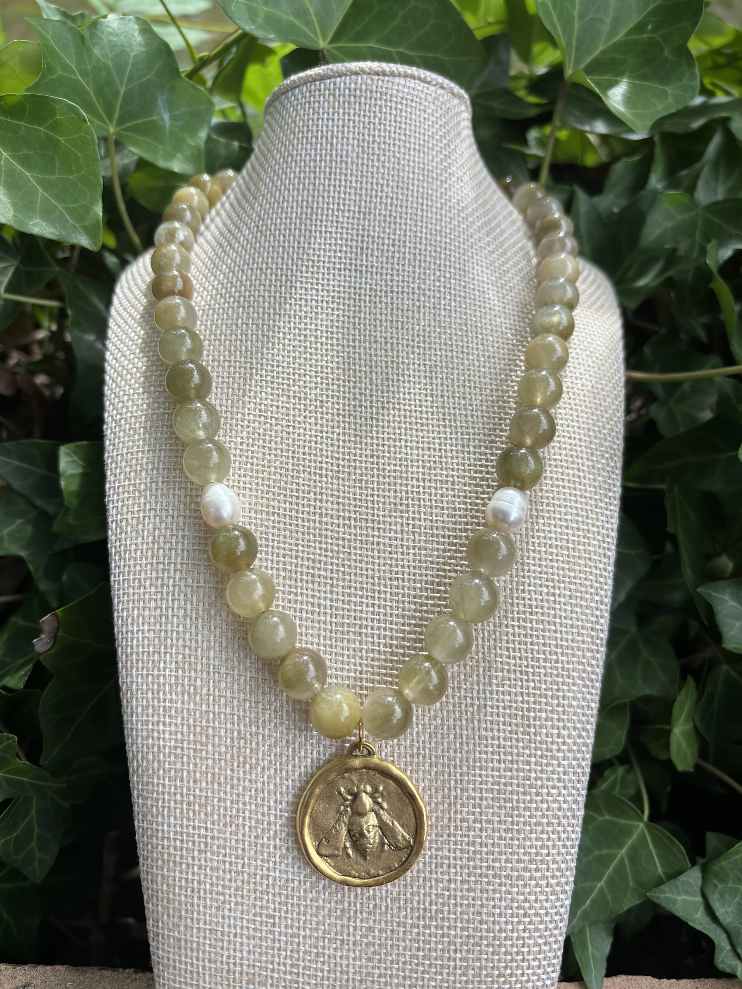 Green Apatite and Pearl Charm Necklace