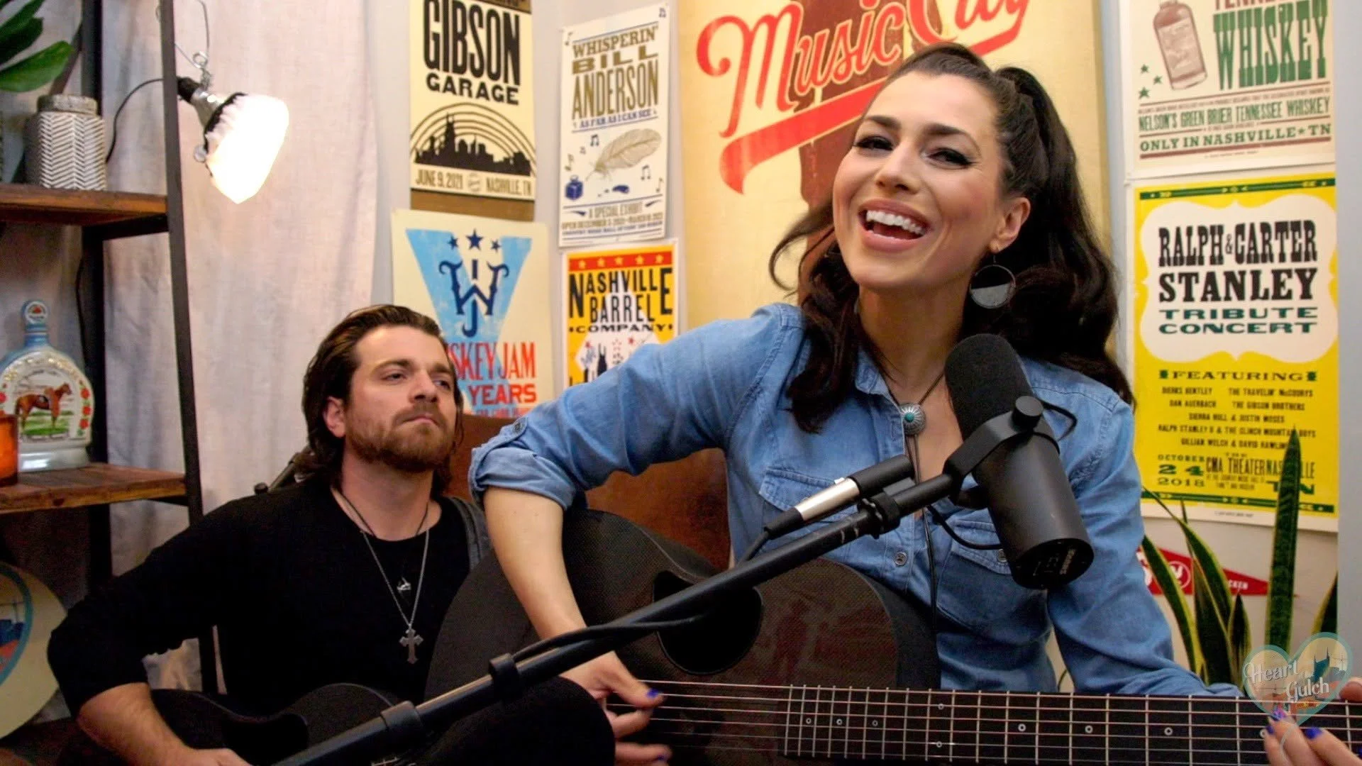Country music Jessica Lynn performing inside the Heart of the Gulch studio in Nashville, Tennessee.