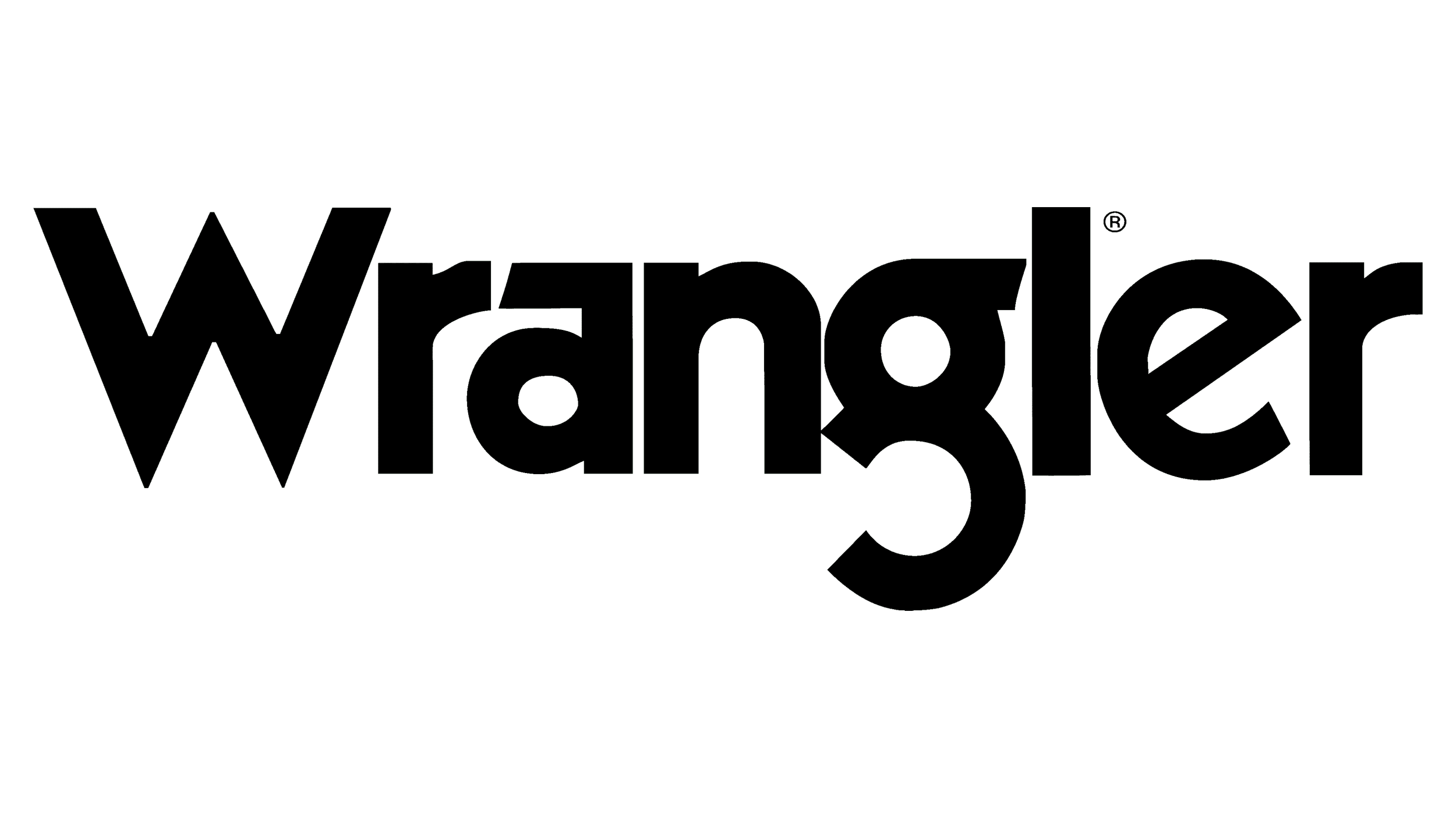 The word "Wrangler" outlined in black and white, with the Walmart logo's iconic spark symbol in the center.