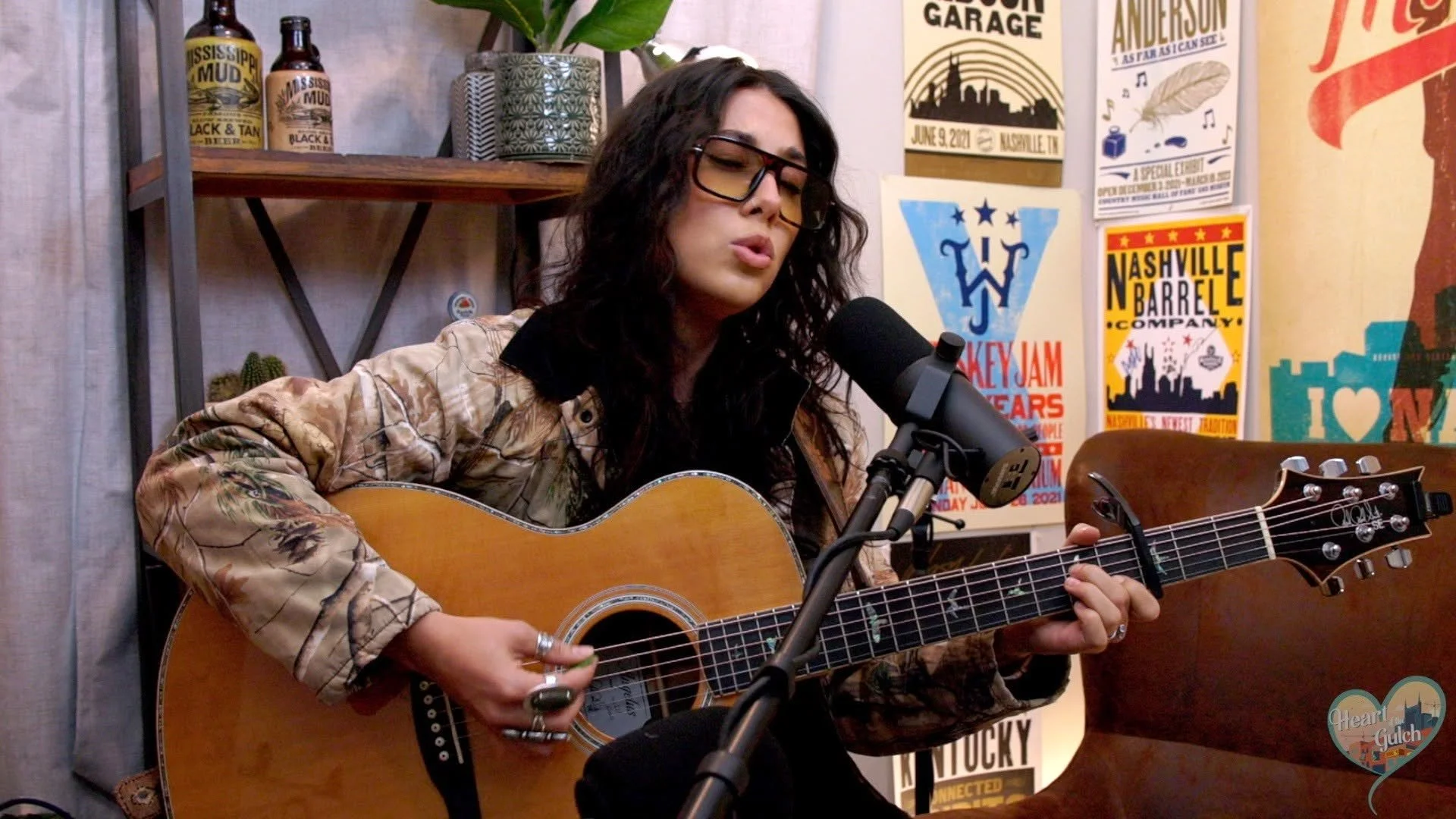 Country artist Shantaia performing an original song inside the Heart of the Gulch studio in Nashville, Tennessee.