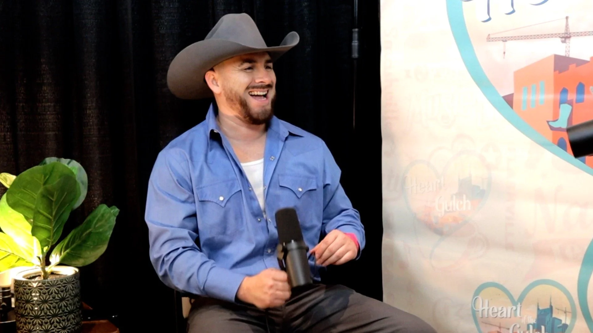 Tony Mendoza and country artist Alex Miller pose together following their Heart of the Gulch interview at Country Radio Seminar (CRS) 2026 in Nashville.