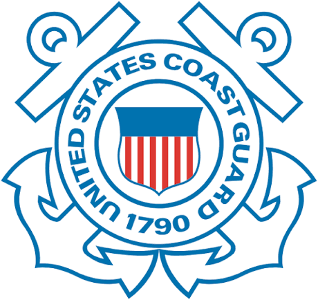 United States Coast Guard emblem with an anchor, shield, and patriotic colors.