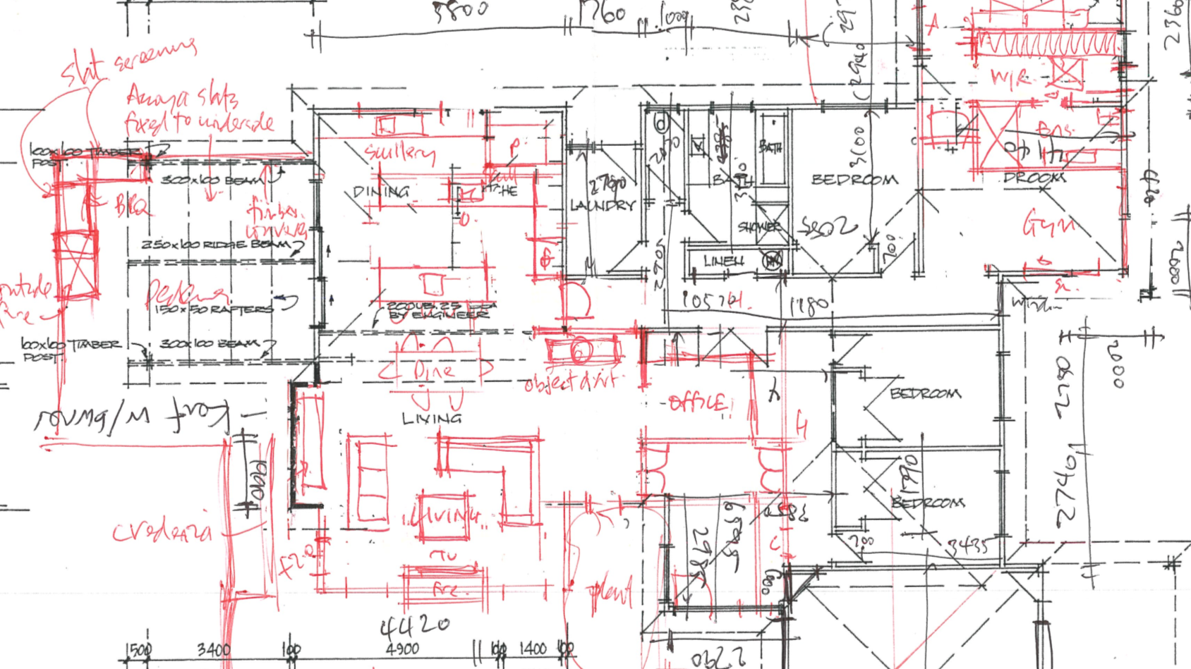 Sketch floor plan showing potential new layout