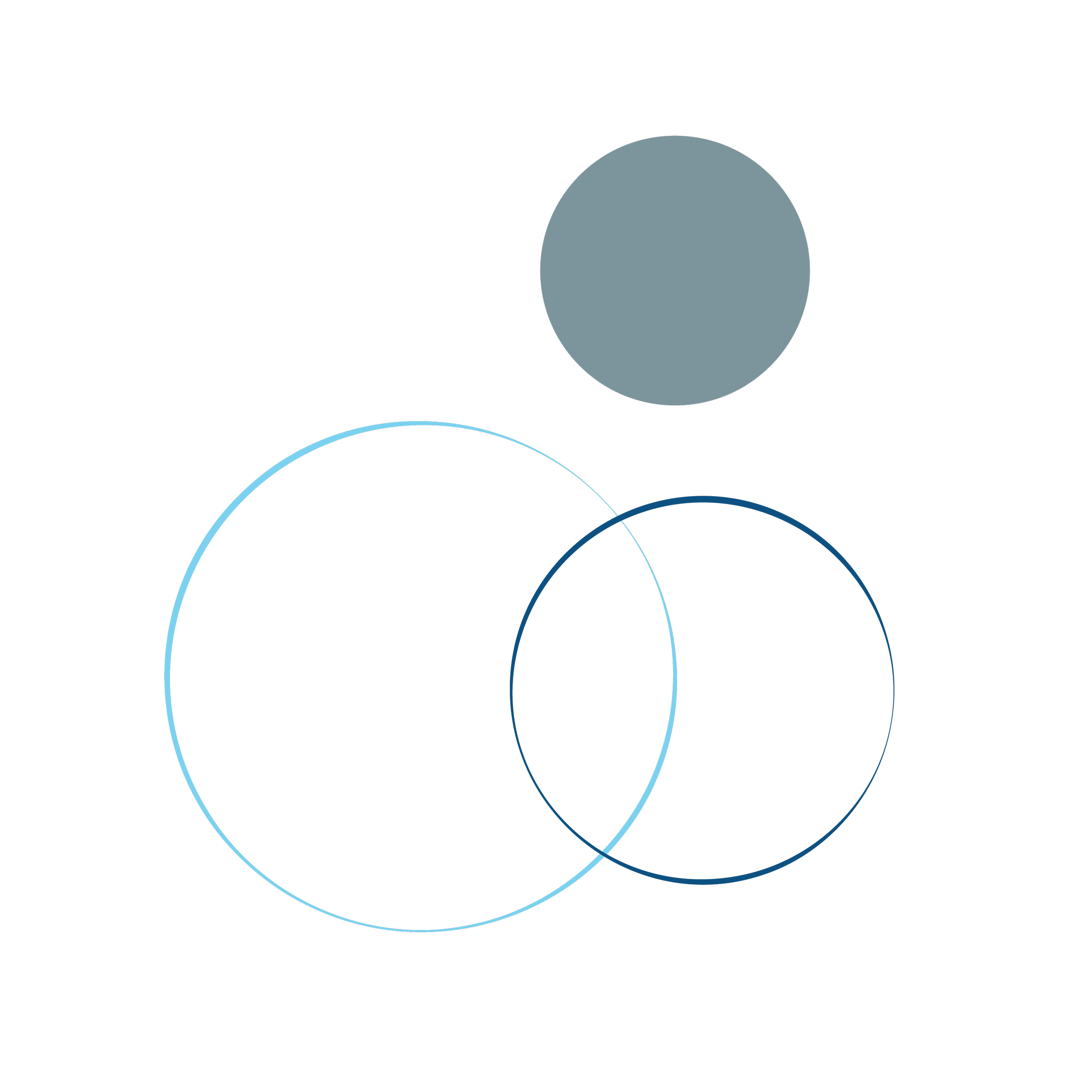 Abstract image with black background and large gray circle in the upper right, with multiple thin concentric circles in shades of blue overlapping in the lower left.