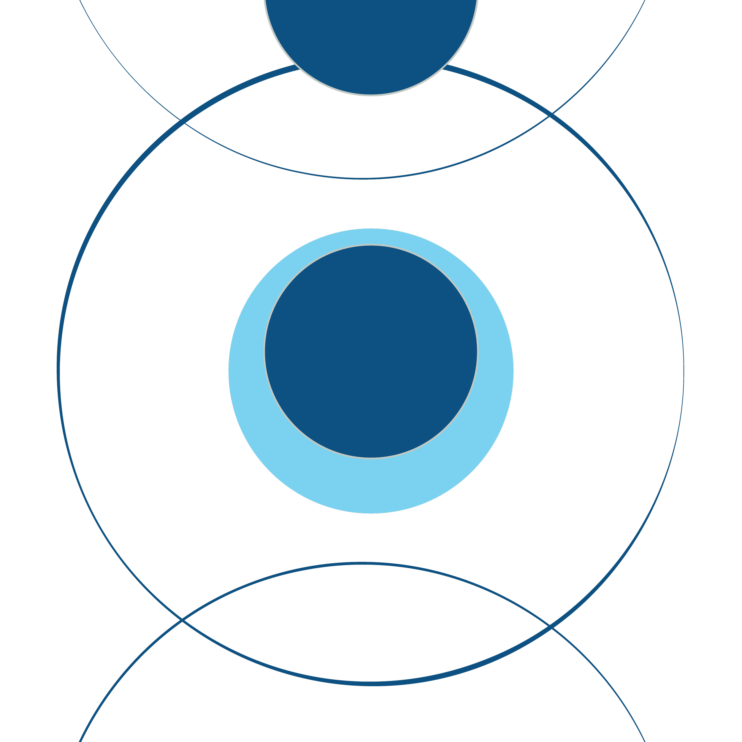 Abstract digital illustration featuring blue and light blue concentric circles connected by smooth curved lines on a black background.
