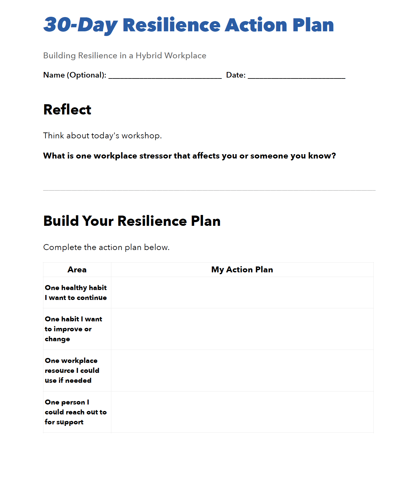 30-Day Resilience Action pLan