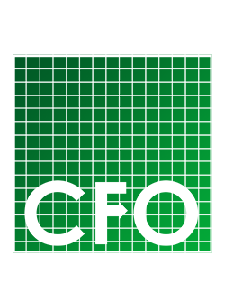 Table de pixellisation avec le texte 'CFO' en gros caractères blancs en bas