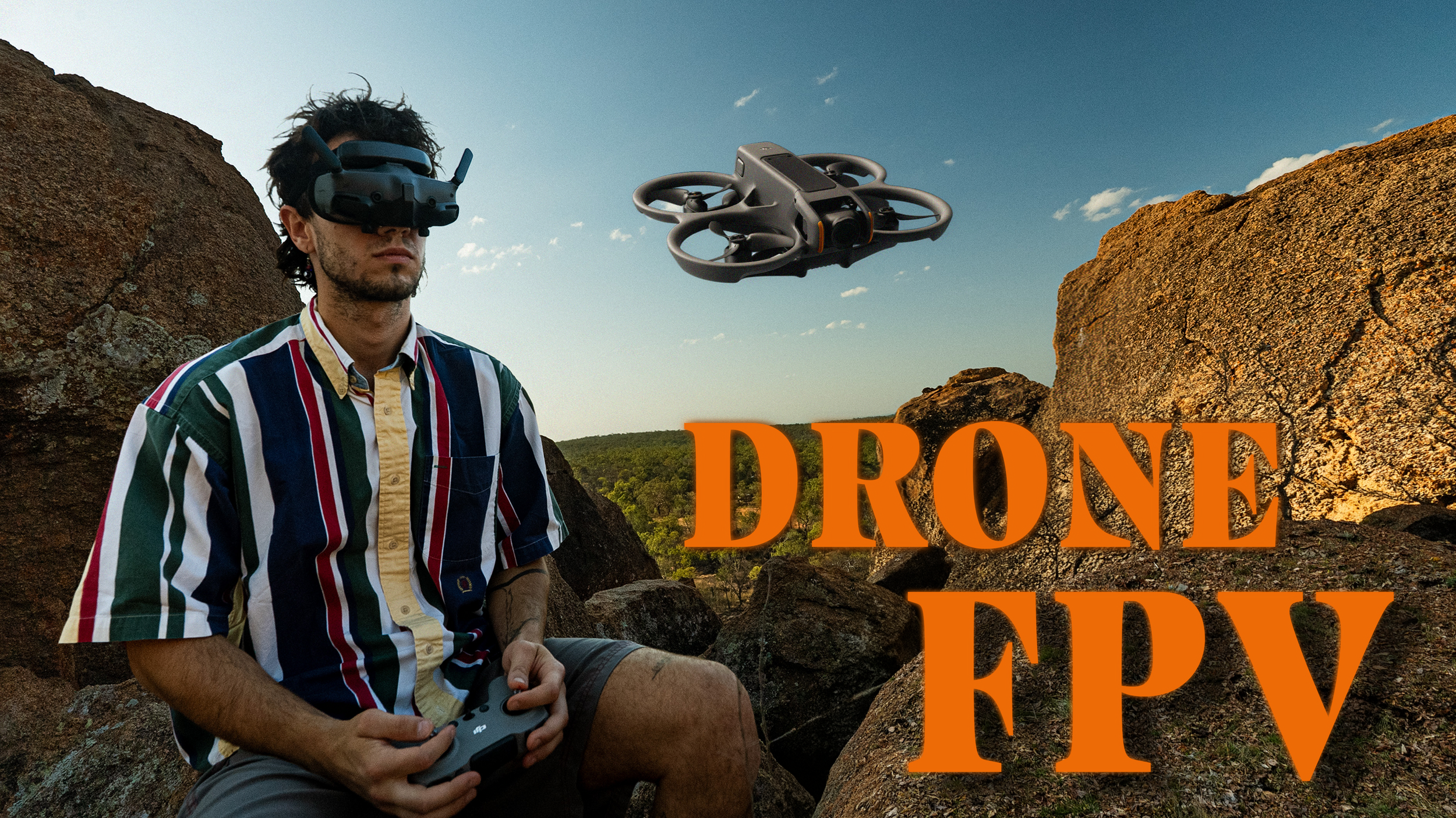 Pilote de drone FPV entrain de piloter son DJI avata 2 dans le désert australien