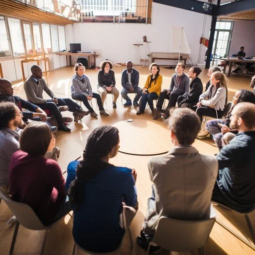 People sitting in a circle discussing flower essences