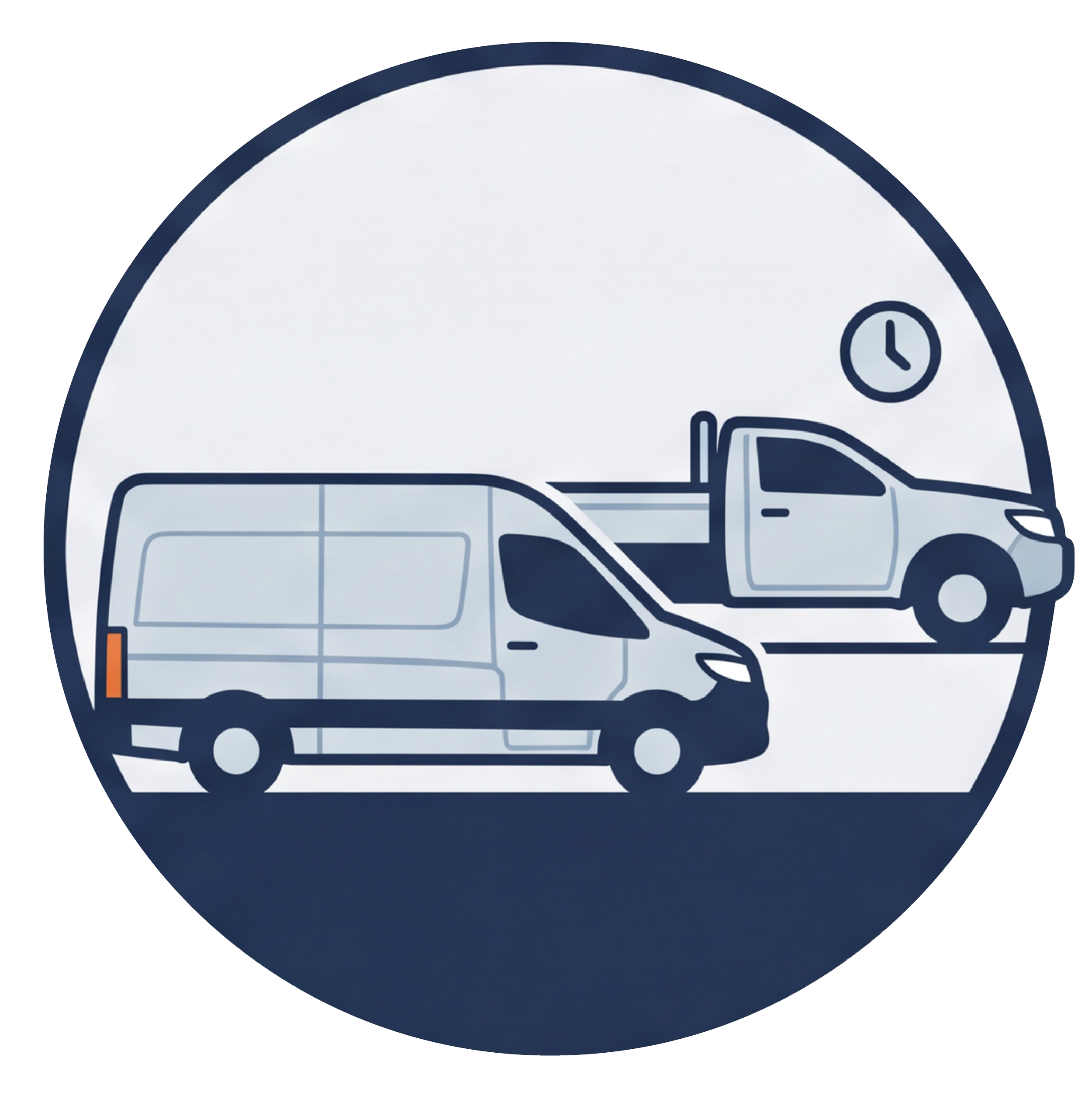 Illustration of a small car with a clock symbol located near the front, indicating time or scheduling related to the vehicle.