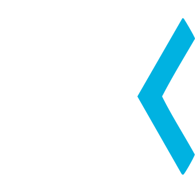 Modern logo with black, white, and blue geometric shapes.