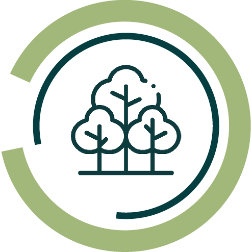 A circular infographic with three trees inside, with the text "Grow Native Forest."