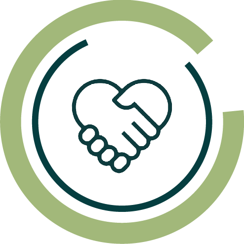 A circular infographic with a two hands shaking inside, with the text "Ongoing Support."