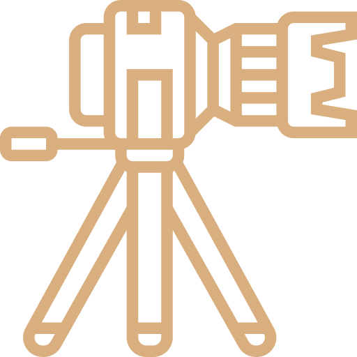 Outline of a camera mounted on a tripod.