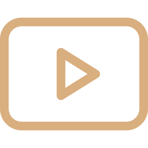 A black video player icon with a beige border and a beige play button inside.