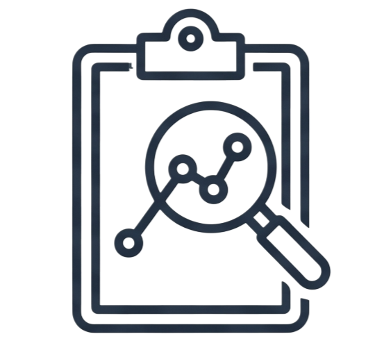 Illustration of a clipboard with a line graph and a magnifying glass analyzing the chart.