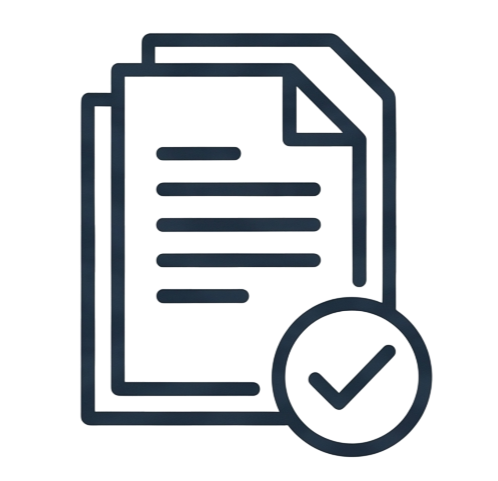 Icon of a document with a checkmark in a circle.