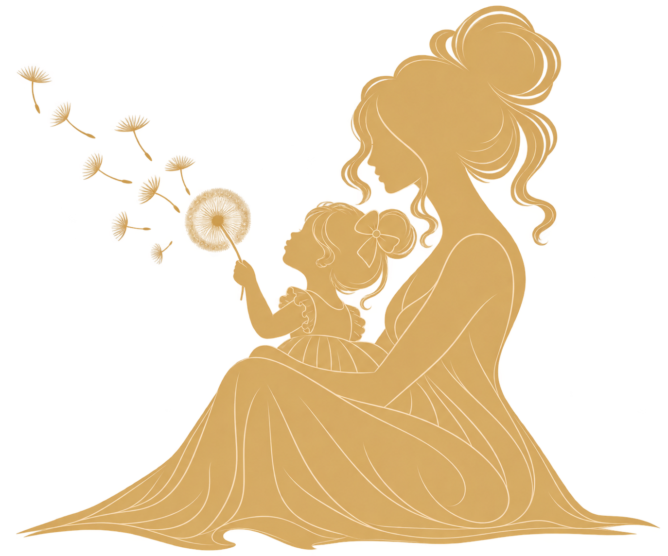 Mother and child sitting together with a dandelion representing children's health