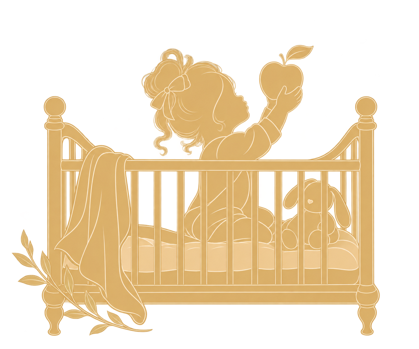 Child sitting in a cot holding an apple representing infant and children health