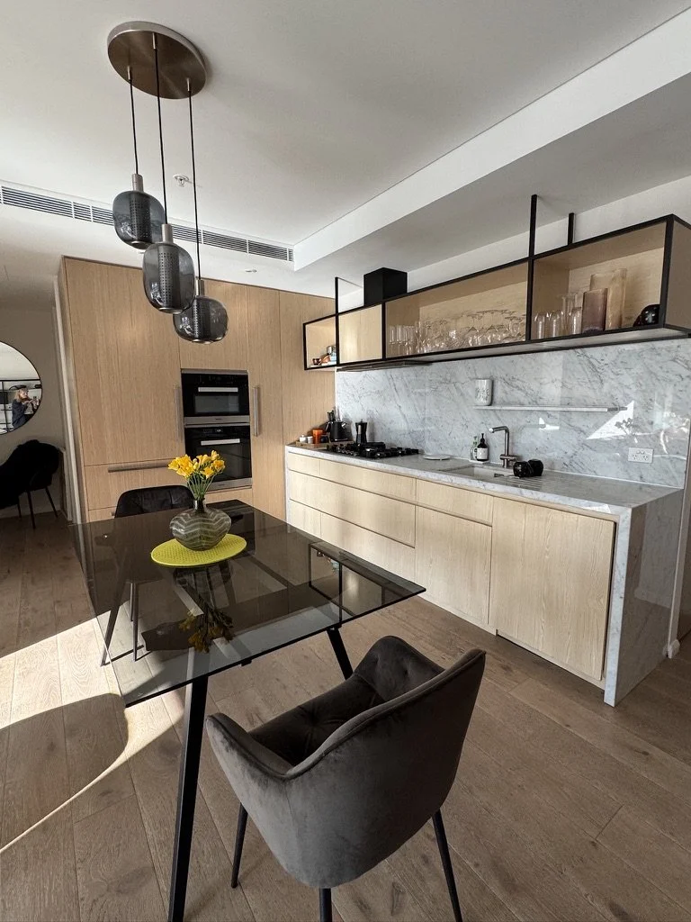 Kitchen and dining area at The Joy Residence in Melbourne