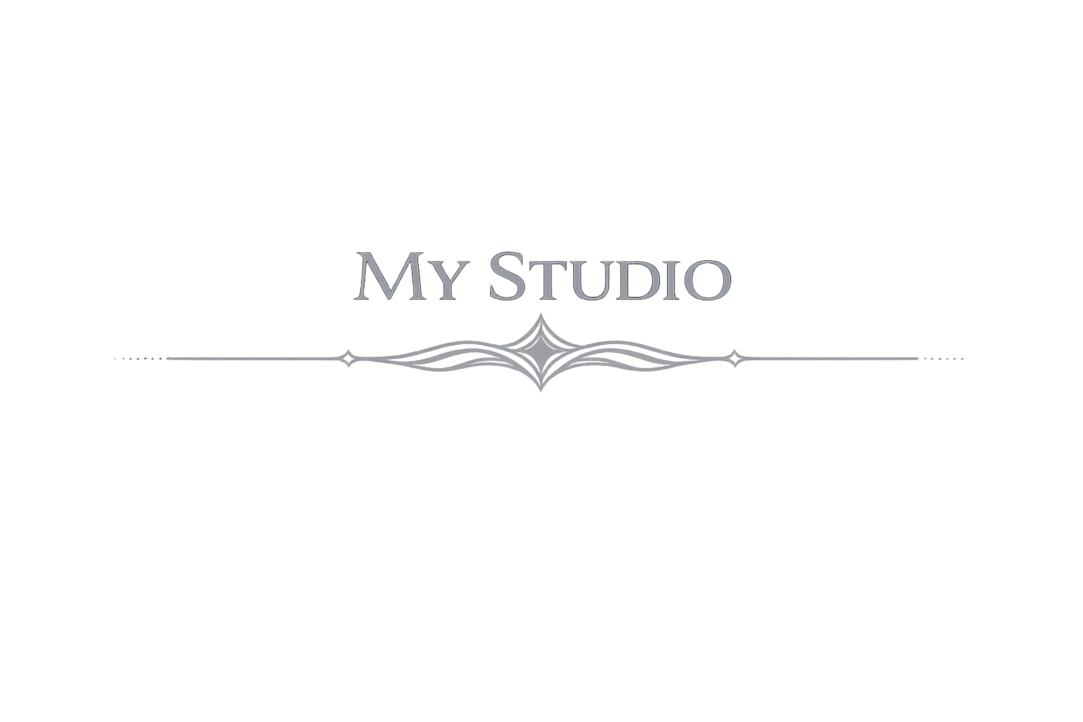 Black logo with the text 'My Studio' in gray, centered above an ornate, symmetrical decorative line design.