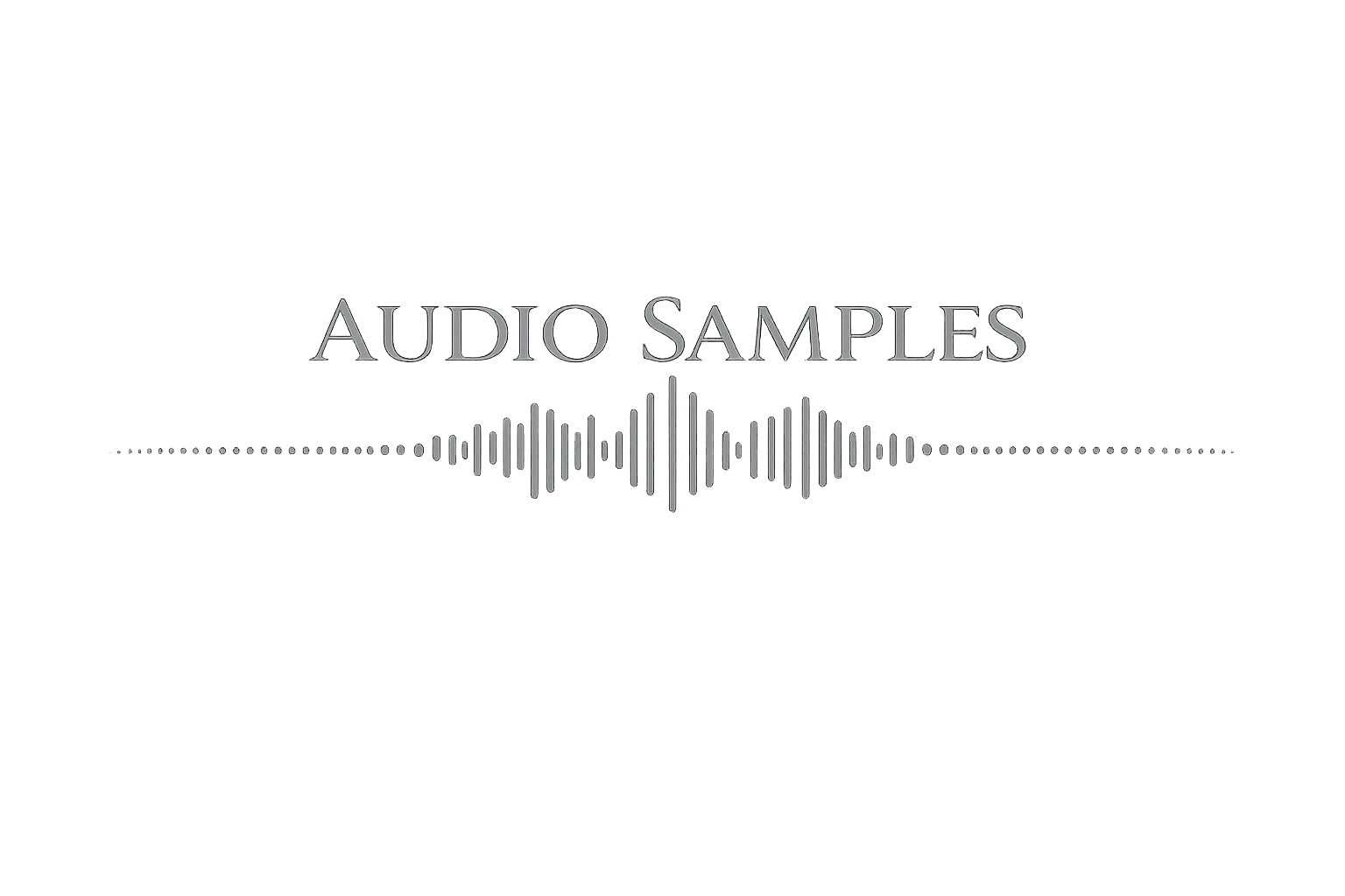 Black background with gray text 'AUDIO SAMPLES' and a white waveform graphic.