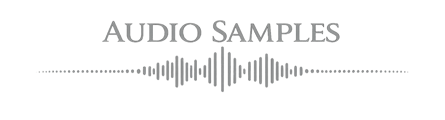 Text reading 'AUDIO SAMPLES' with a graphic of an audio waveform underneath.