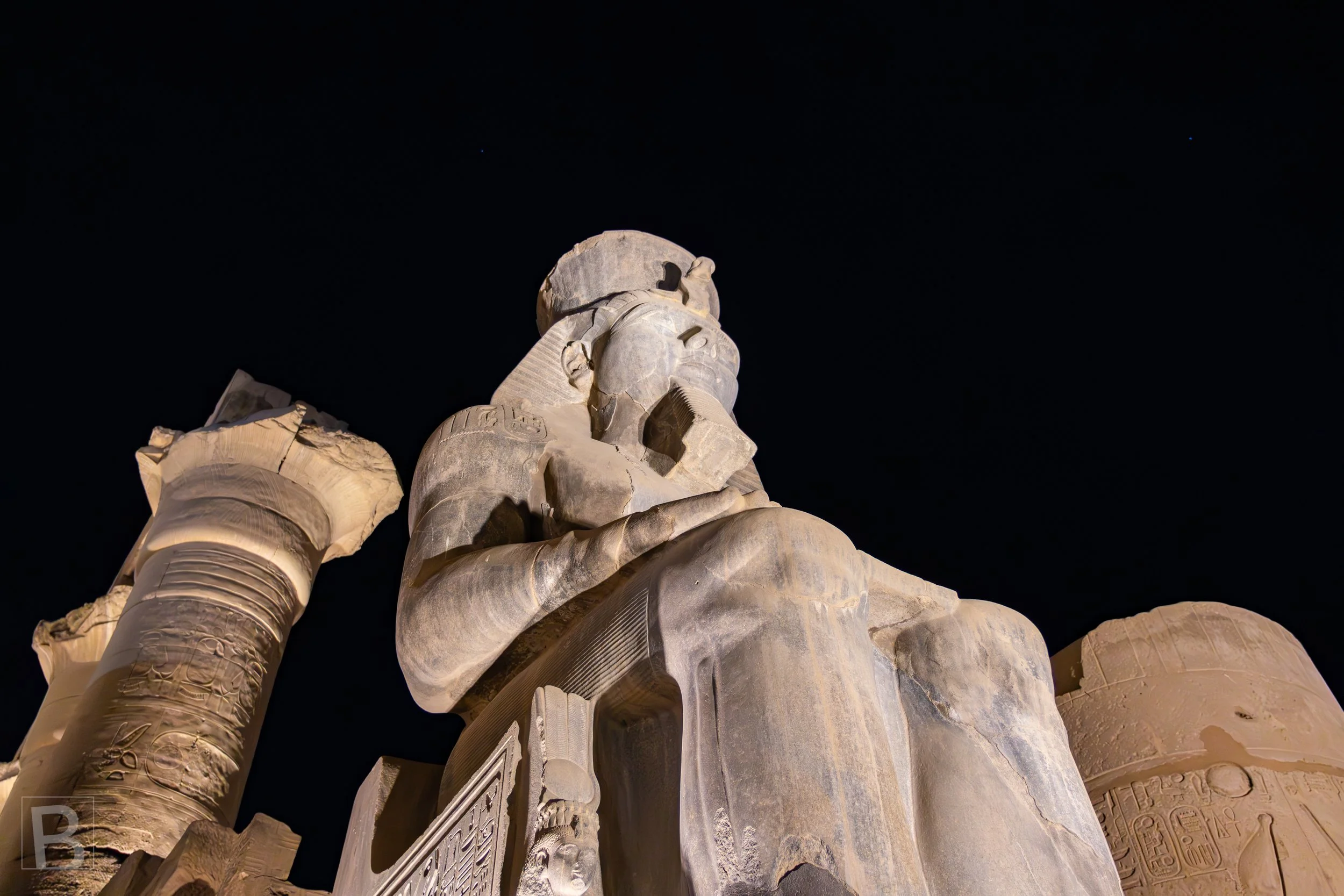 The low viewpoint and dark background heighten the scale and still
authority of the royal figure.