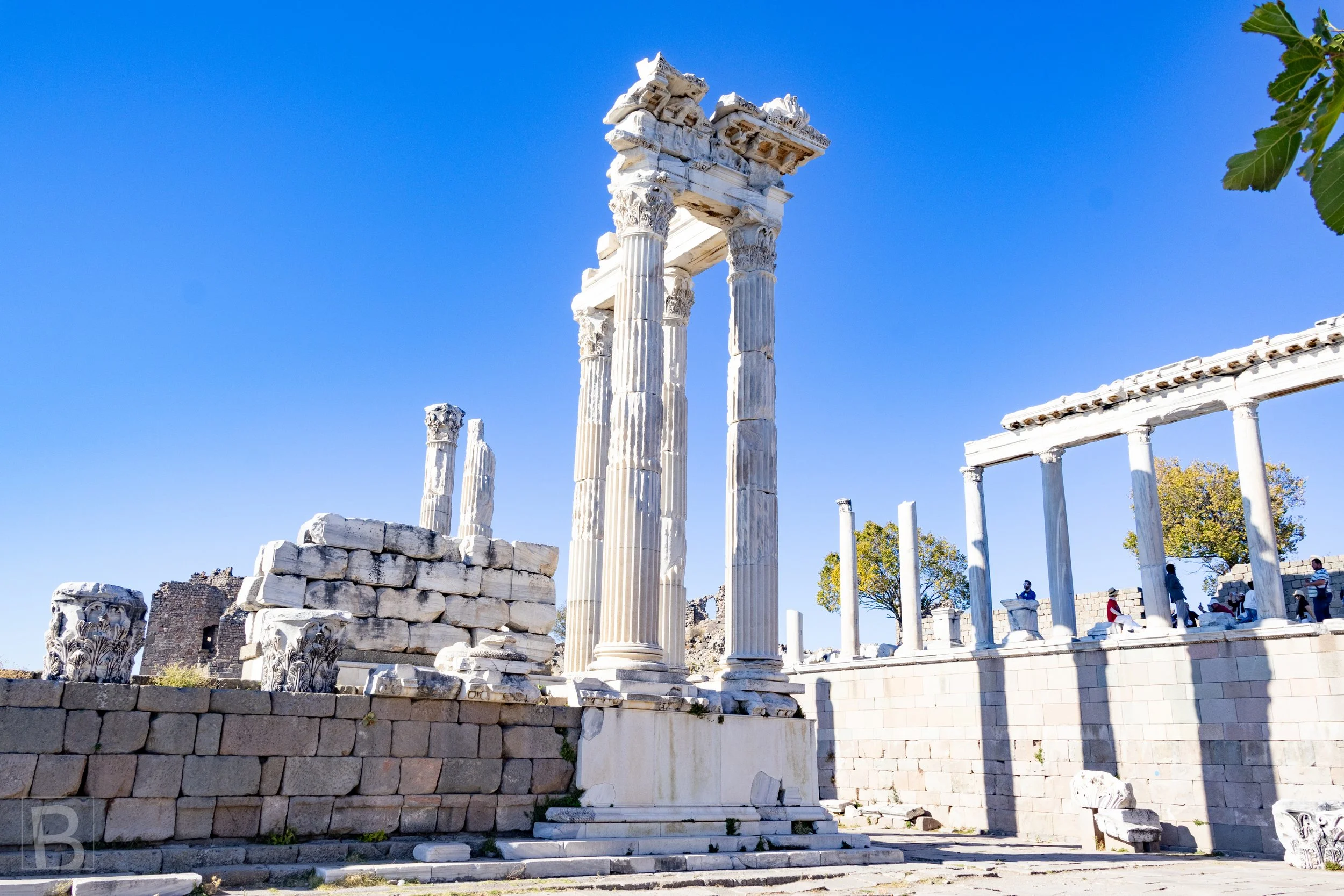 Tall Corinthian columns and stone foundations mark the elevated
sanctuary of Pergamon's ancient acropolis.