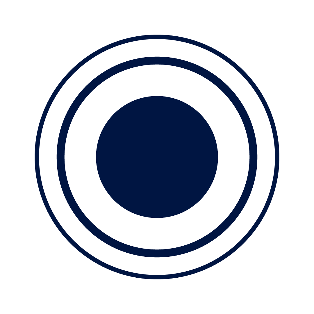 Blue circular target with concentric rings on a black background.