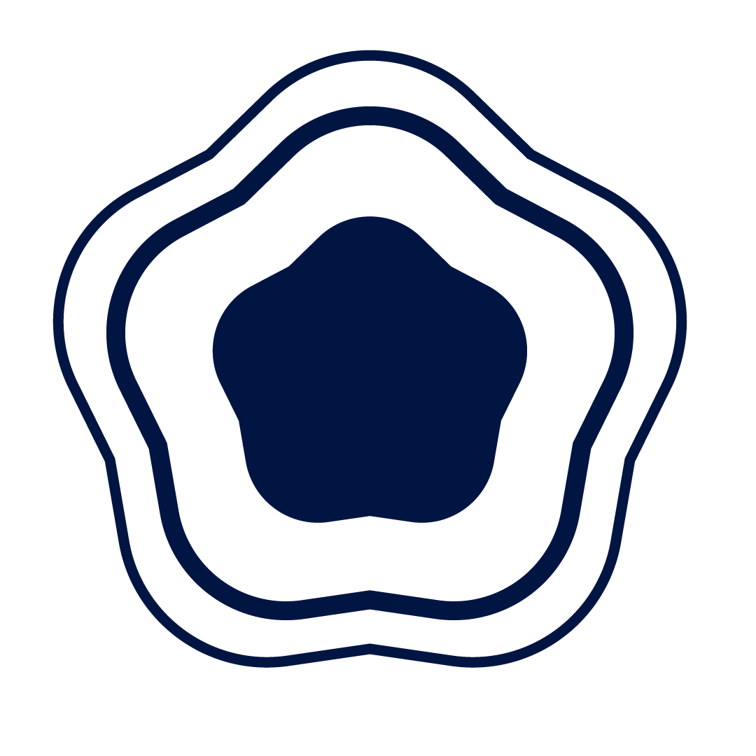 A organic icon with concentric contour lines in dark blue on a black background.