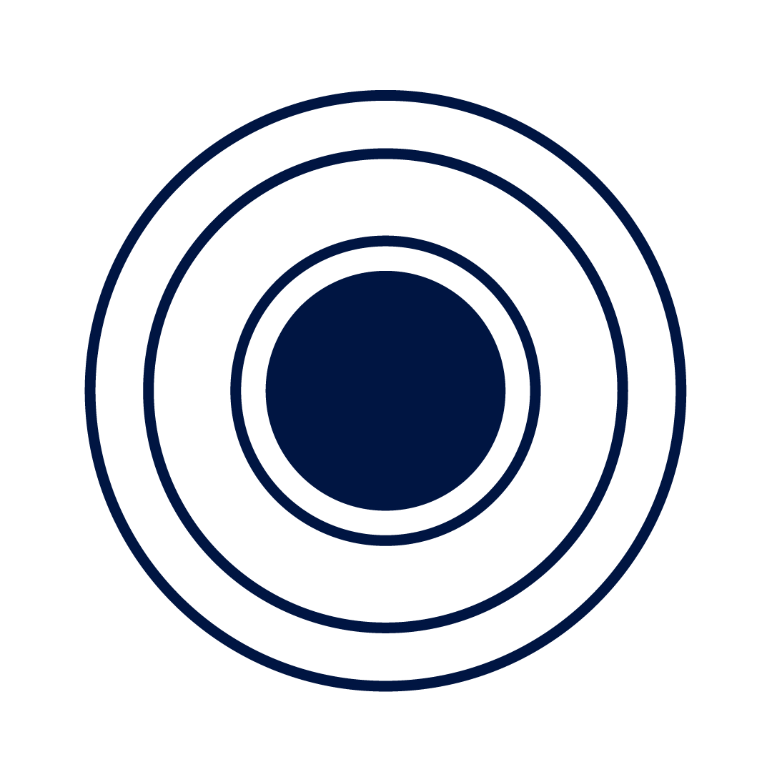 Icon with concentric circles with a dark blue center and dark blue outline.