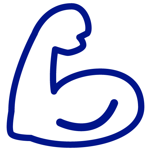 A blue outline of a flexed bicep muscle.
