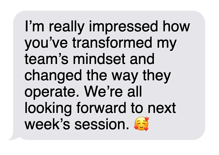 Screenshot of a text message expressing admiration for someone's positive impact on a team, ending with a smiling face with hearts emoji.