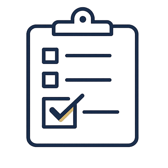 Illustration of a clipboard with a checklist and a checkmark in a box.