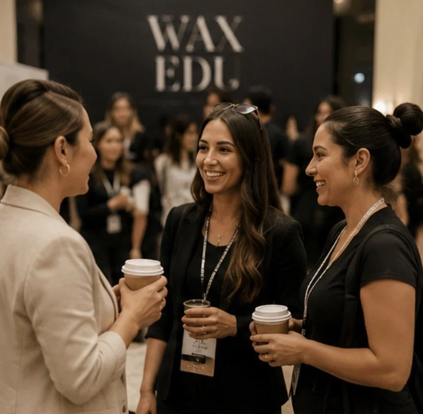 Estheticians networking during WAX EDU, connecting with fellow waxing professionals, educators, and beauty industry leaders at a premier wax conference.