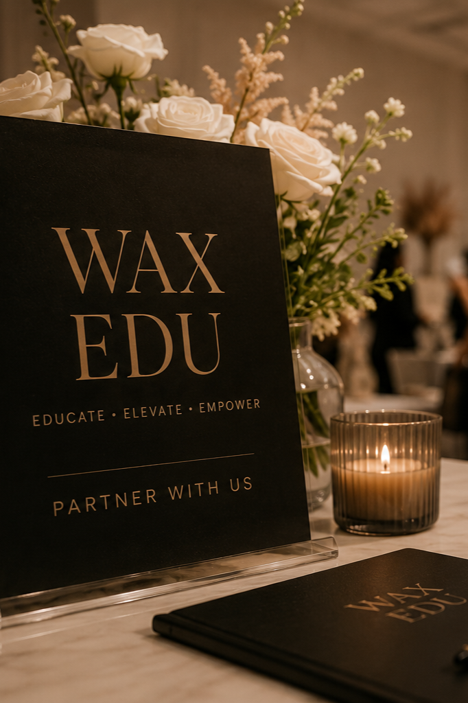 WAX EDU conference branding featuring the “Educate. Elevate. Empower.” motto at a premier waxing conference for estheticians and beauty professionals.
