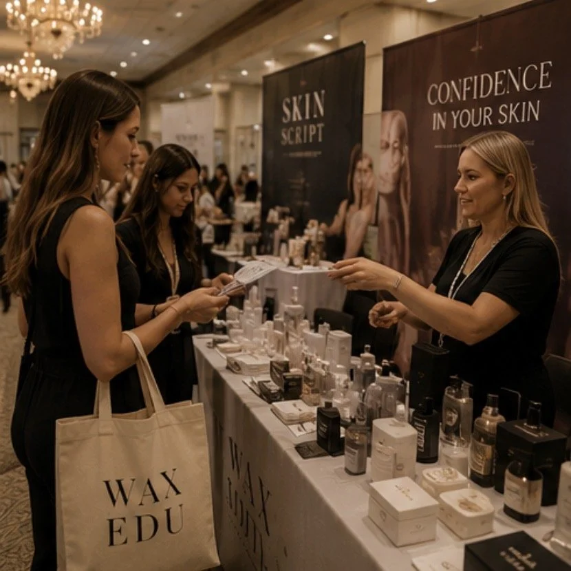 Beauty brands exhibiting at the WAX EDU vendor marketplace, connecting estheticians, waxing professionals, and brow artists with leading skincare and waxing products.
