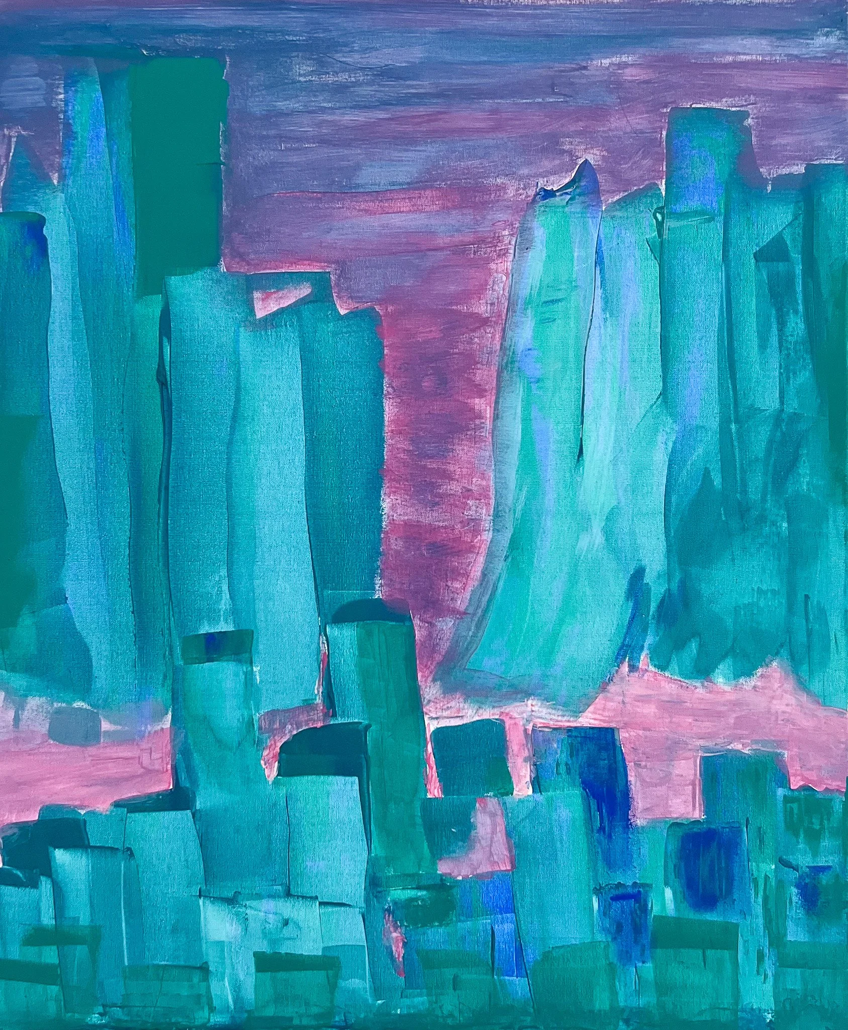 City in the valley, sunset