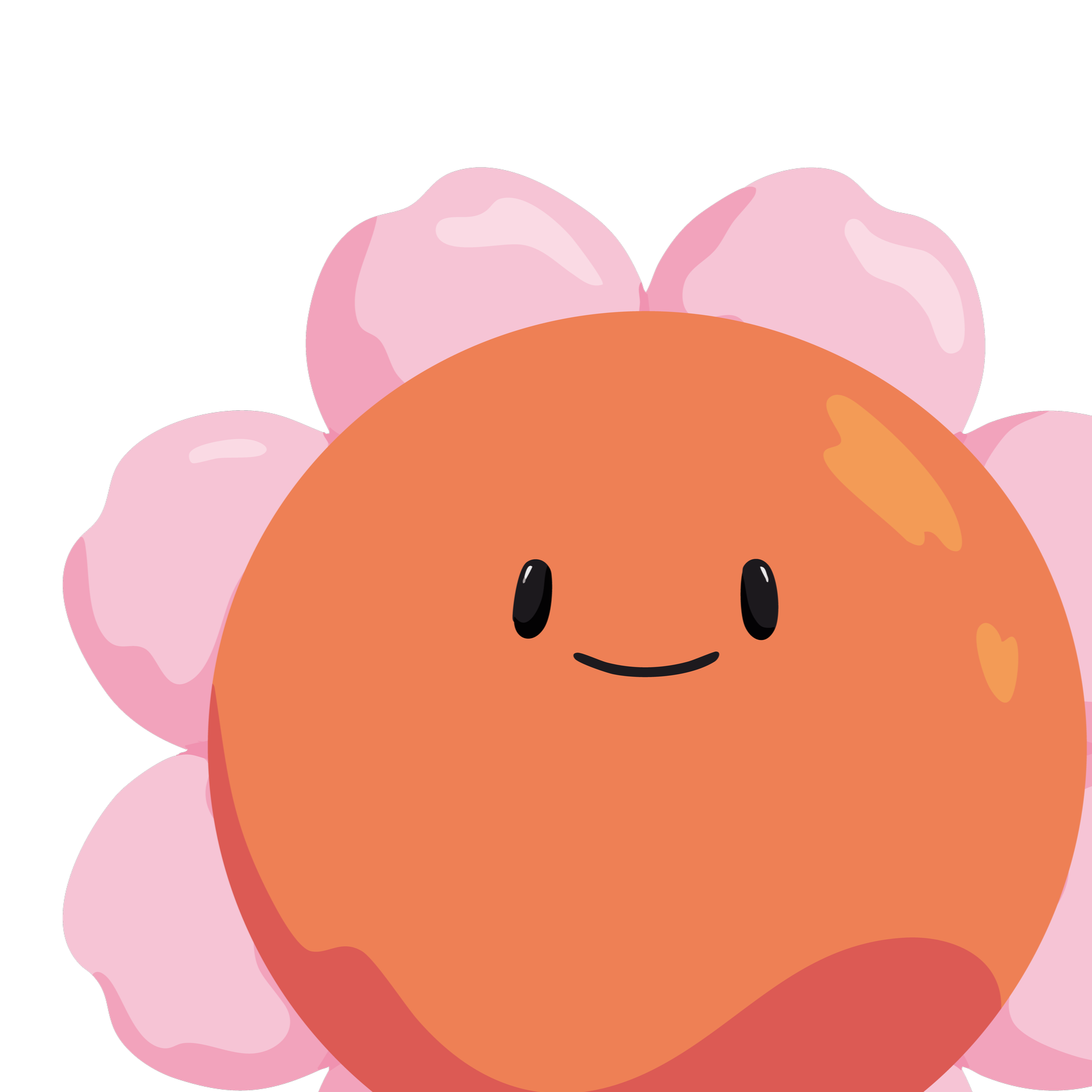 Cartoon pink pig with a happy facial expression and a large round orange snout.